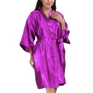 Women's Silky Satin Short Robe Purple Pink Size Large